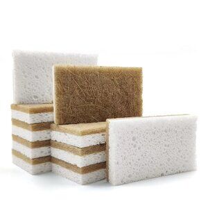 10 Pcs Natural Kitchen Sponge, Cellulose and Coconut Walnut Scrubber